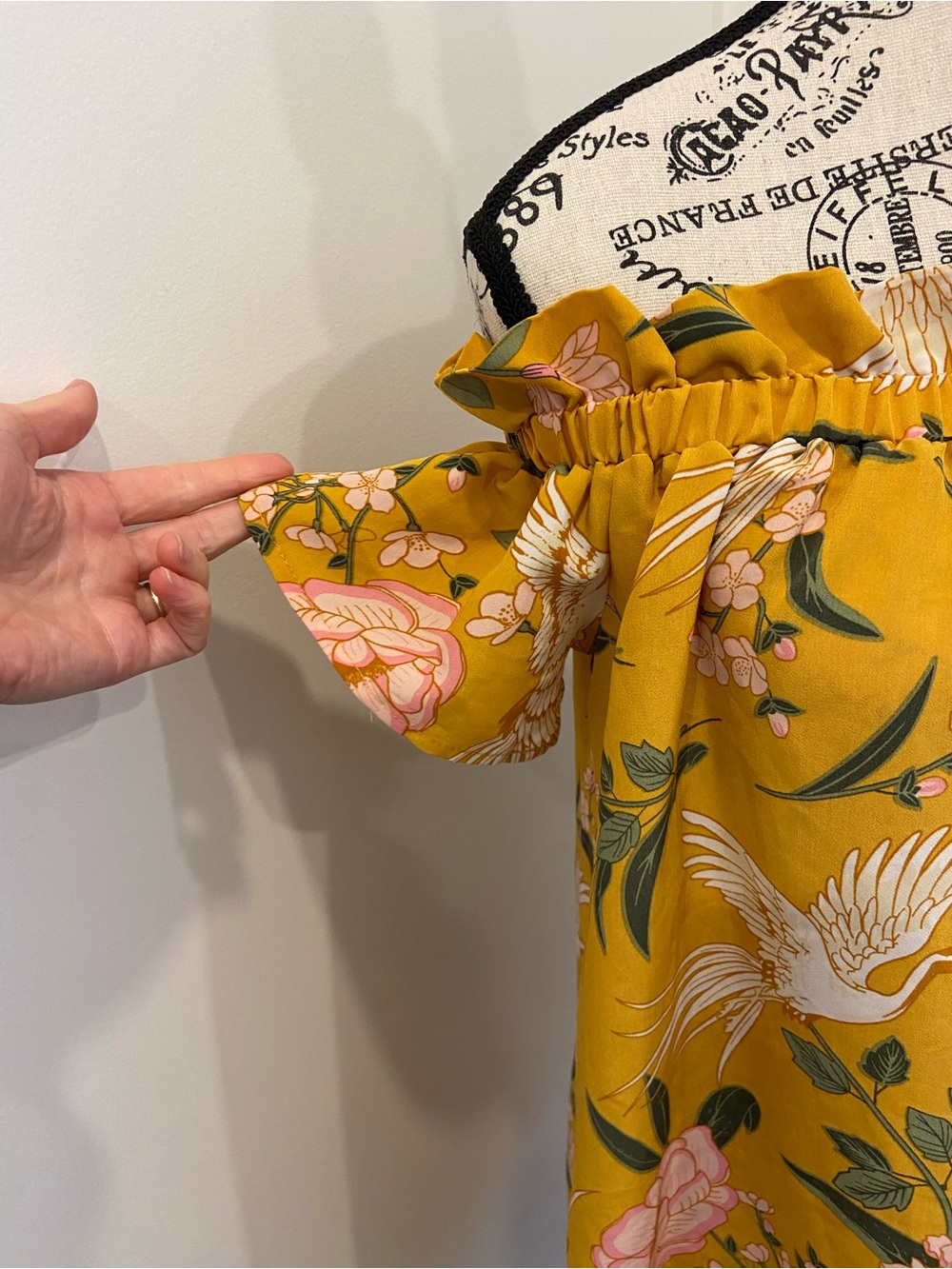 Off-Shoulder Floral Sundress - Mustard Yellow - Picture 6 of 8